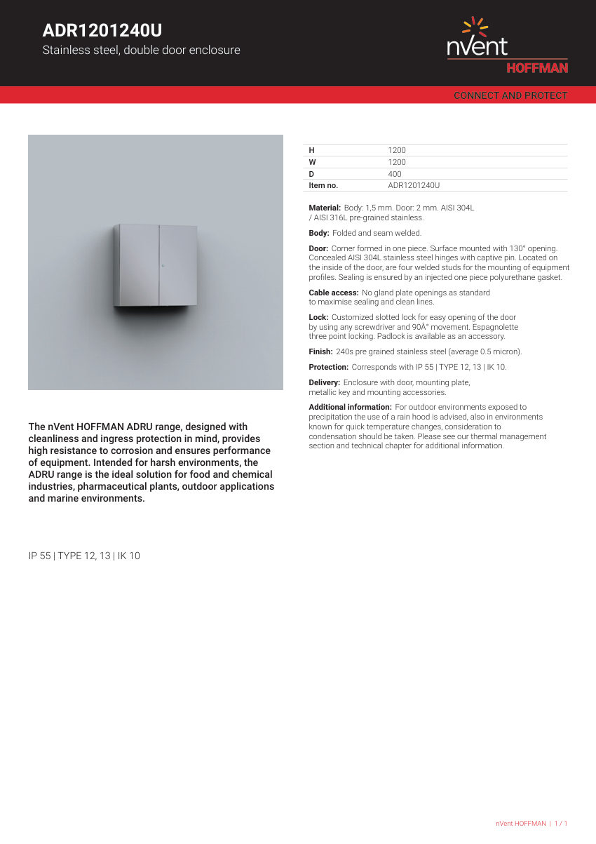 nVent HOFFMAN ADR1201240U cut sheet — first page
