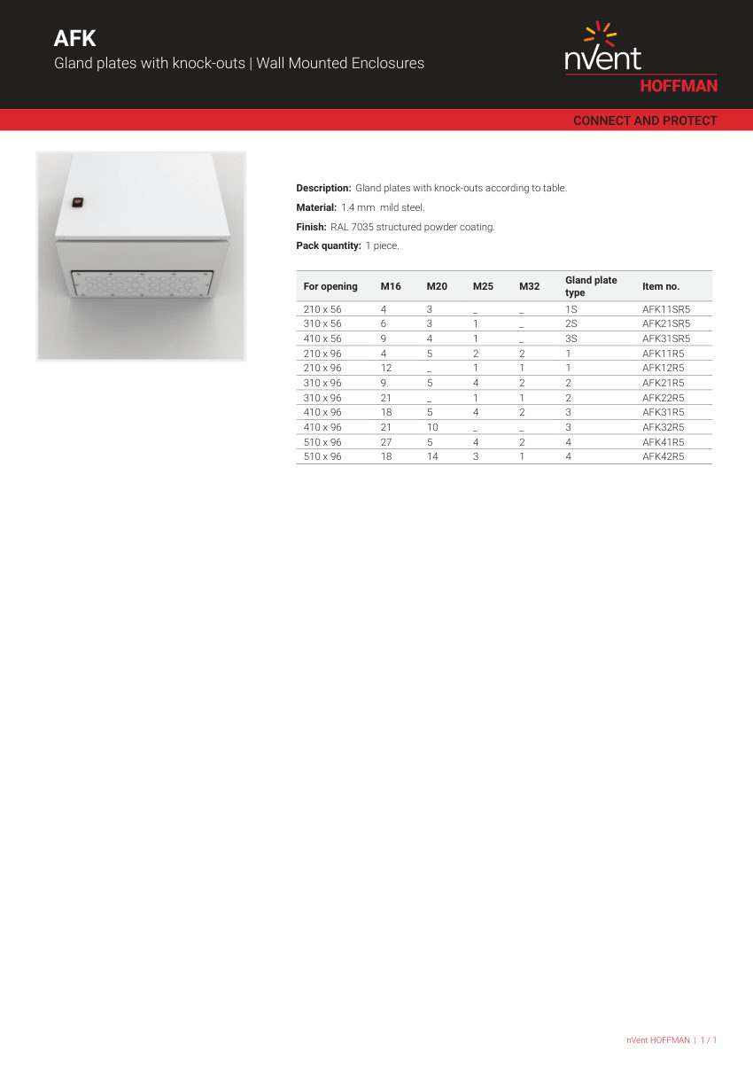 nVent HOFFMAN AFK11SR5 cut sheet — first page