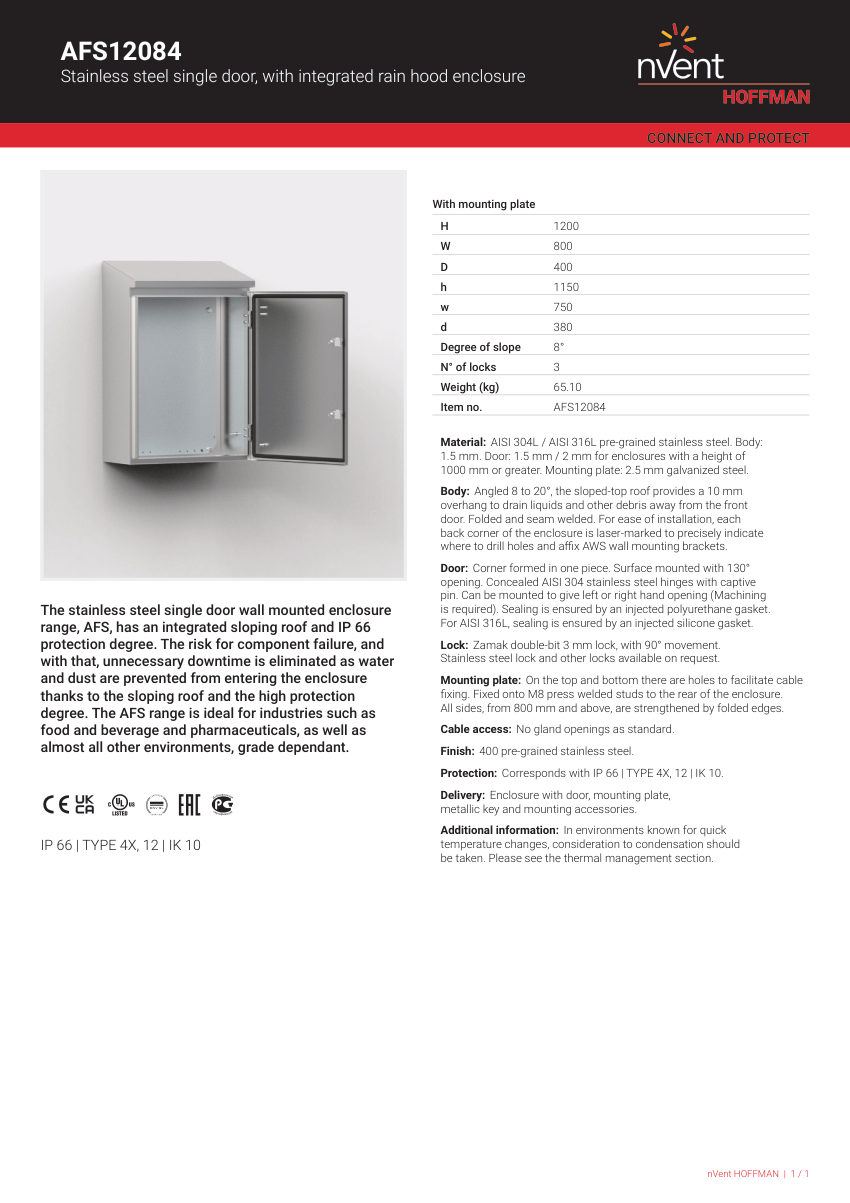 nVent HOFFMAN AFS12084 cut sheet — first page