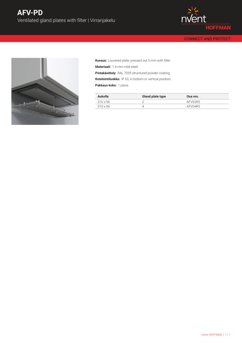 nVent HOFFMAN AFV02R5 cut sheet — first page
