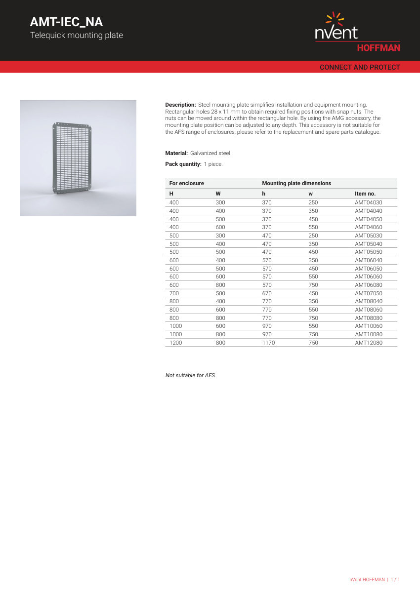 nVent HOFFMAN AMT04030 cut sheet — first page