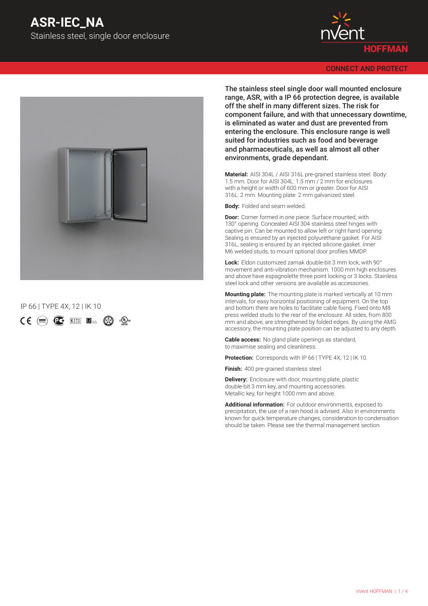 nVent HOFFMAN ASR0242415 cut sheet — first page