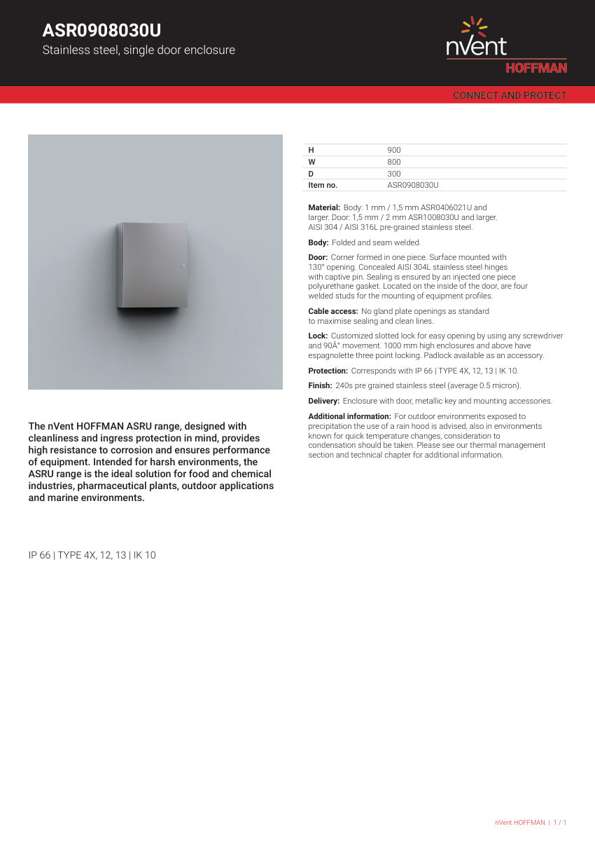 nVent HOFFMAN ASR0908030U cut sheet — first page