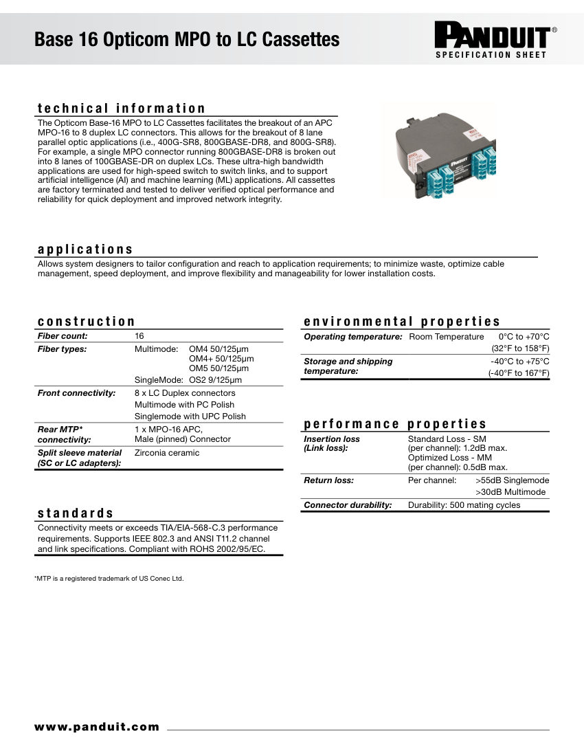 Panduit 111309048 cut sheet — first page