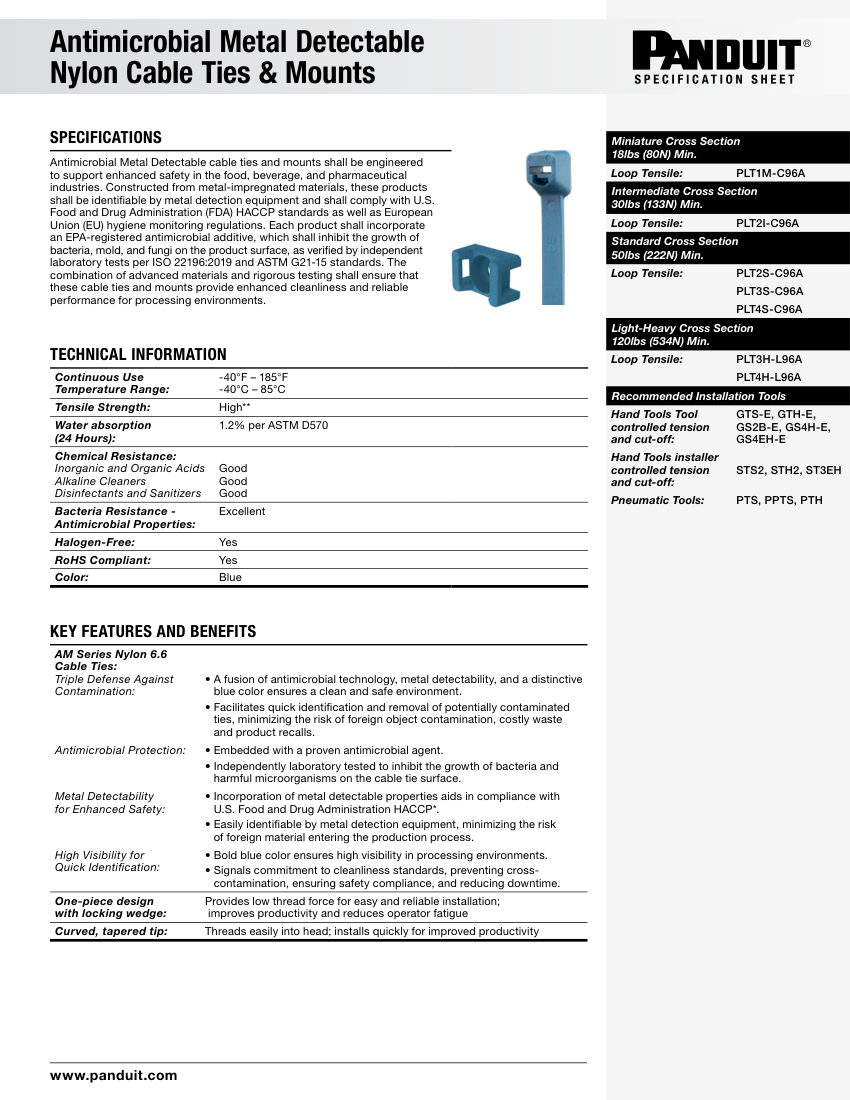 Panduit 111570450 cut sheet — first page