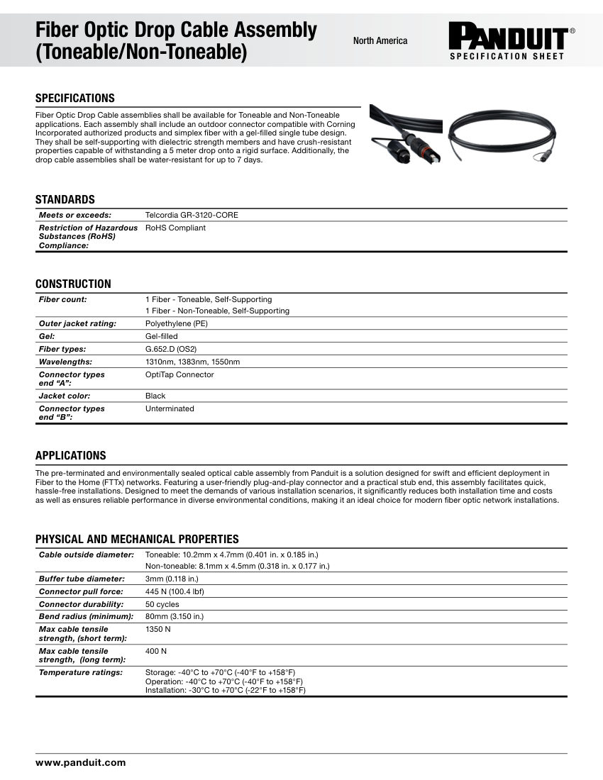 Panduit 111603335 cut sheet — first page