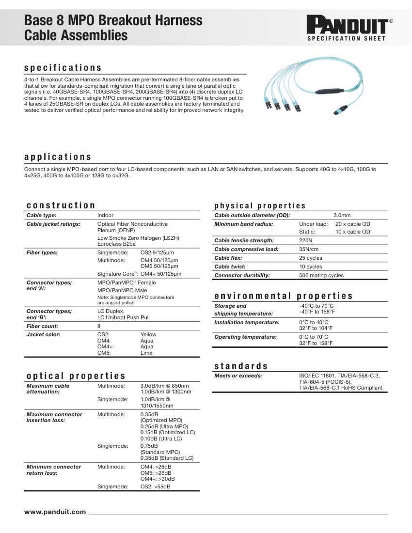 Panduit base8-mpo-breakout-harness-cable-assemblies-fbsp242 cut sheet — first page