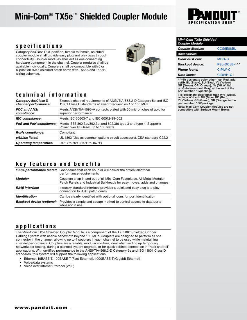 Panduit CCS5E88BL cut sheet — first page