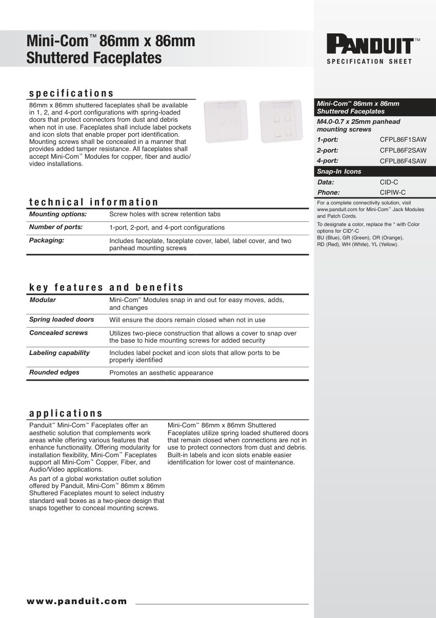 Panduit CFPL86F cut sheet — first page