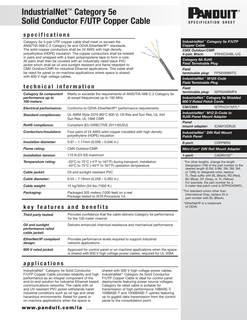 Panduit COSP438--SA-ENG cut sheet — first page