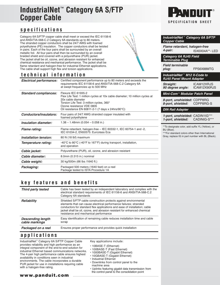 Panduit COSP444--SA-ENG cut sheet — first page