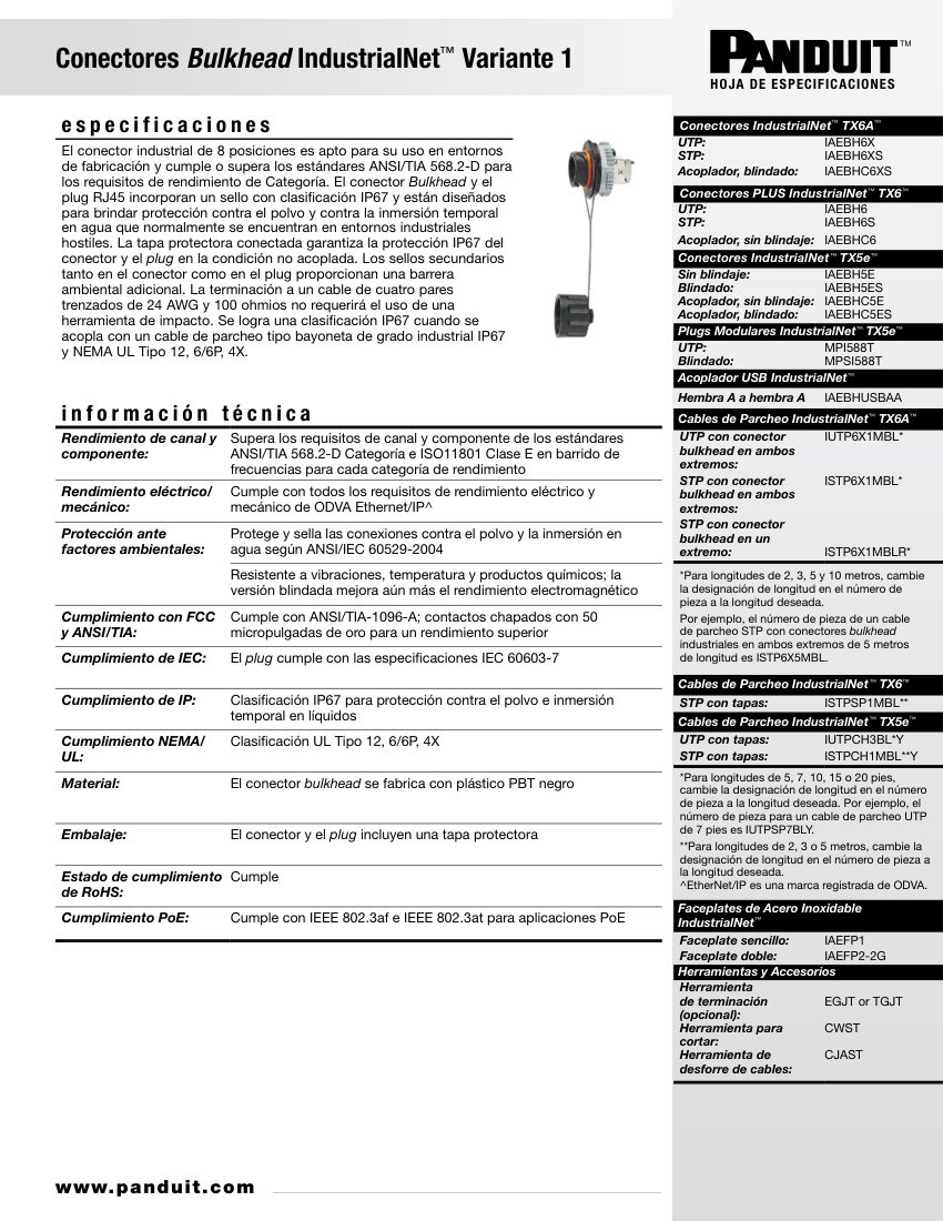 Panduit COSP476 cut sheet — first page