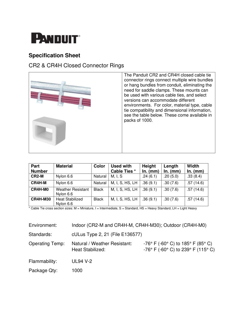 Panduit CR2 cut sheet — first page