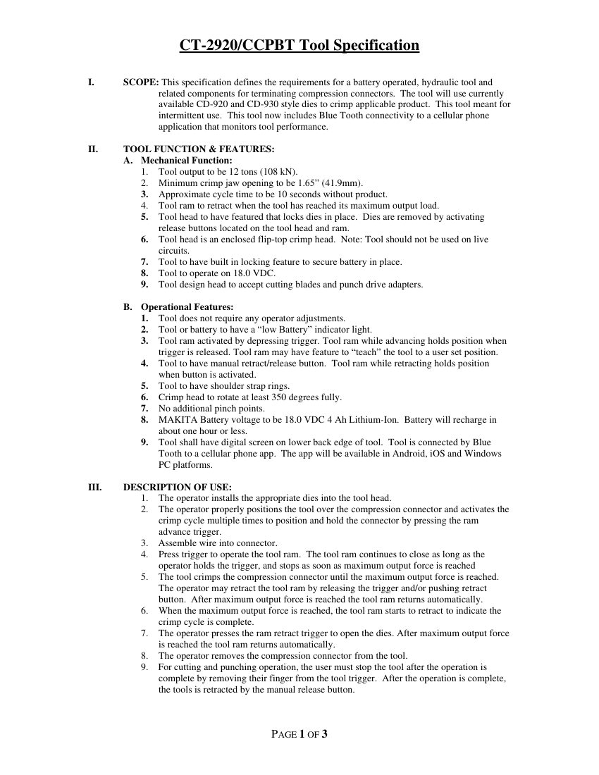 Panduit CT-2920 cut sheet — first page