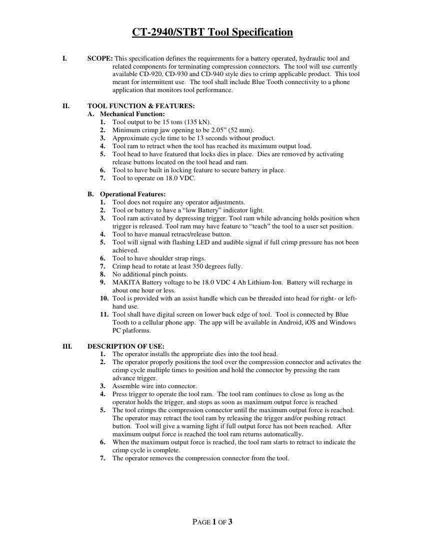 Panduit CT-2940 cut sheet — first page