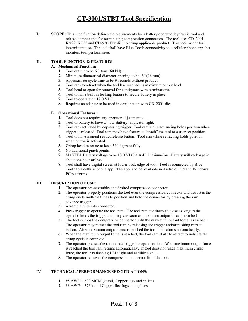 Panduit CT-3001 cut sheet — first page
