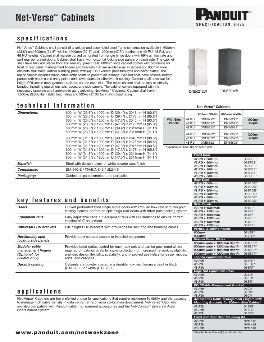 Panduit DNE6212W cut sheet — first page