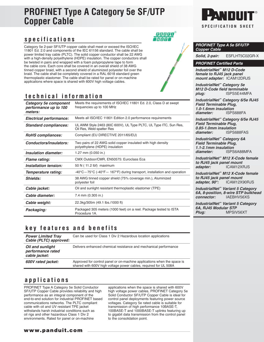 Panduit ESFLHT5C02GR-X cut sheet — first page