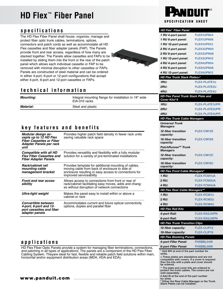 Panduit FBSP120--WW-ENG cut sheet — first page