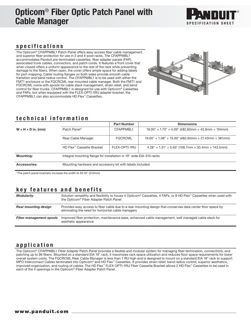 Panduit FBSP206--WW-ENG cut sheet — first page