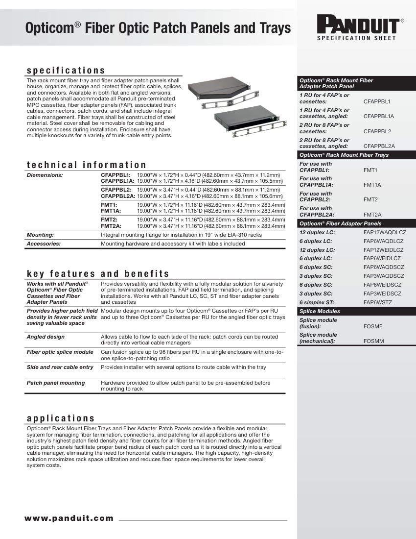 Panduit FBSP39--WW-ENG cut sheet — first page