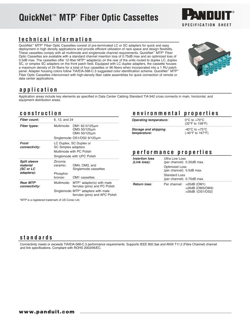 Panduit FBSP71--WW-ENG cut sheet — first page