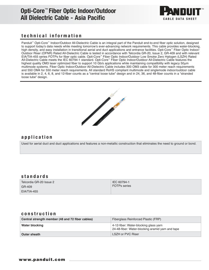 Panduit FLCRZ12Y cut sheet — first page