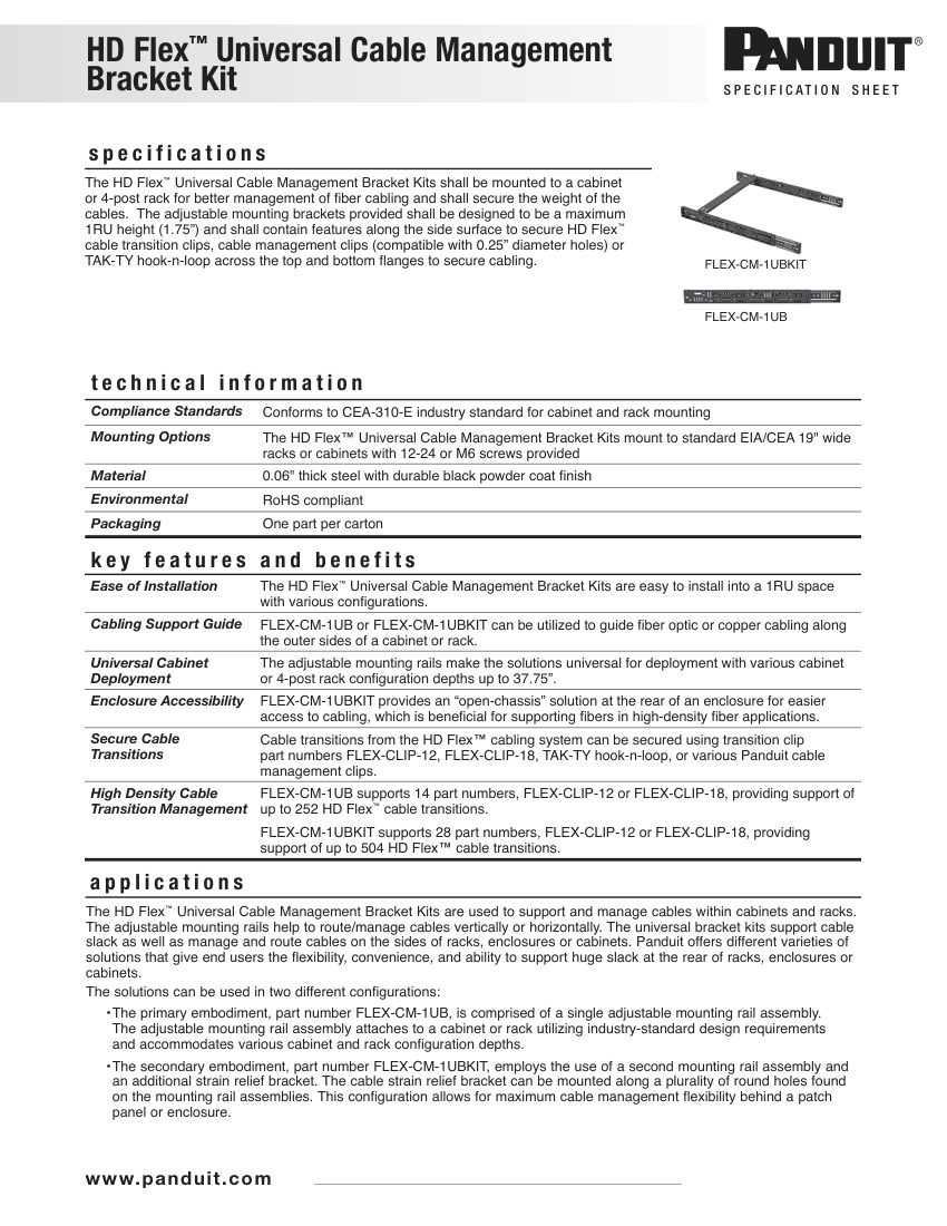 Panduit FLEX-CM-1UBKIT cut sheet — first page