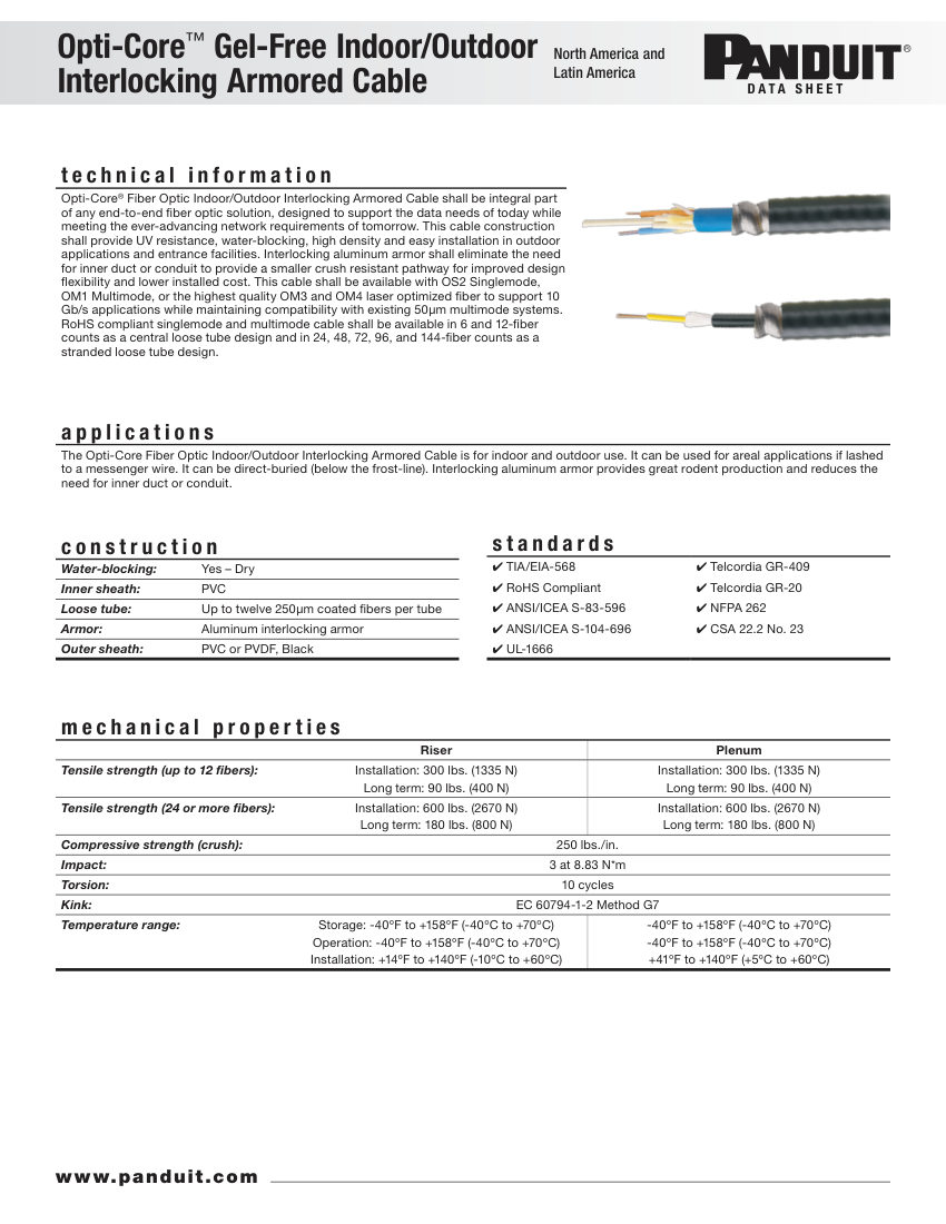 Panduit FOGRZ12Y cut sheet — first page