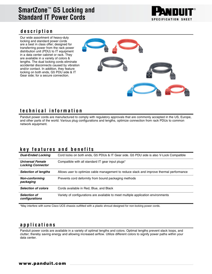 Panduit G5 cut sheet — first page