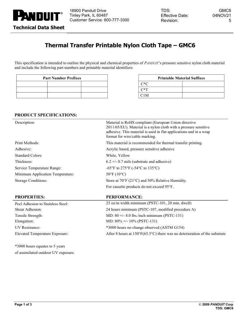 Panduit GMC6 cut sheet — first page