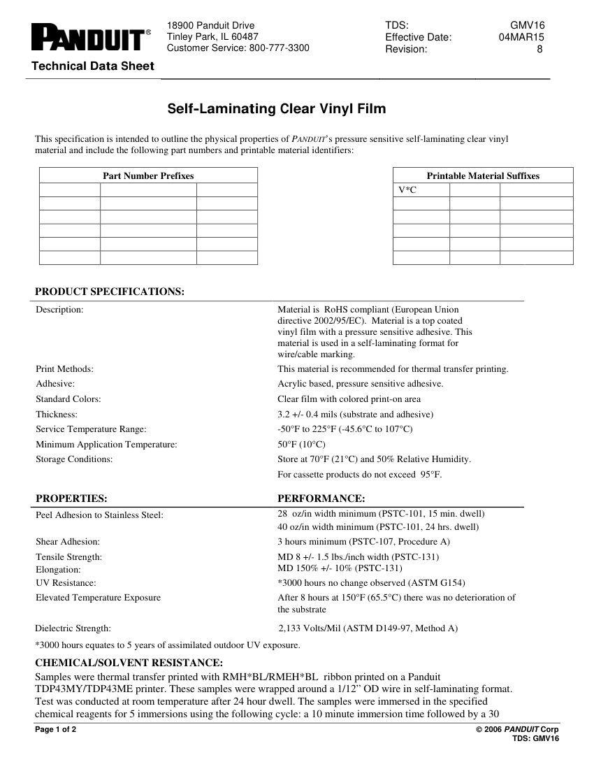 Panduit GMV16 cut sheet — first page