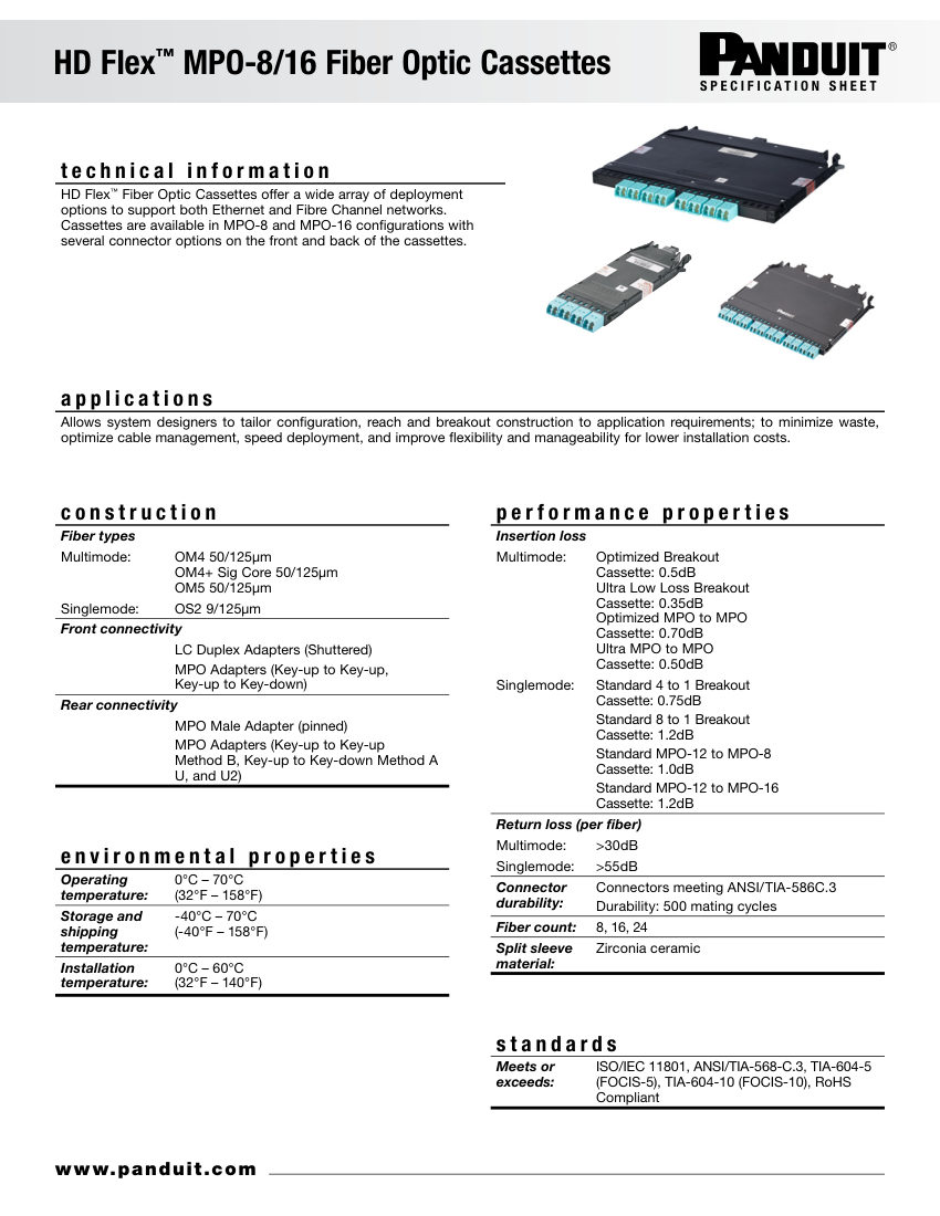 Panduit hd-flex-mpo-fiber-optic-cassettes-fbsp249-ww-eng cut sheet — first page