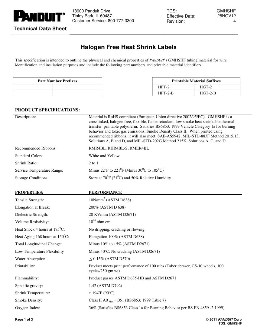 Panduit HFT-2 cut sheet — first page