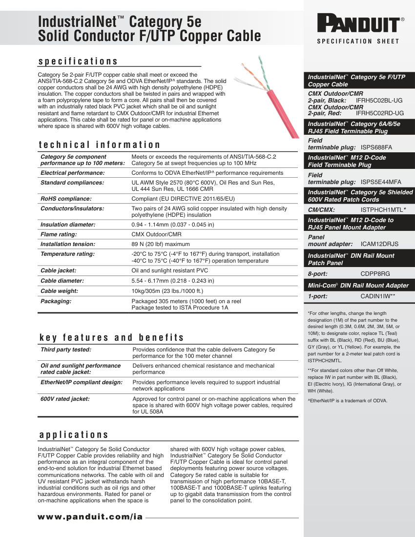 Panduit ISTPHCH1MTL cut sheet — first page