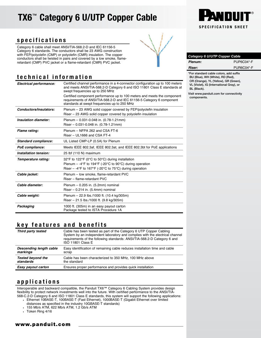 Panduit NK6000 cut sheet — first page