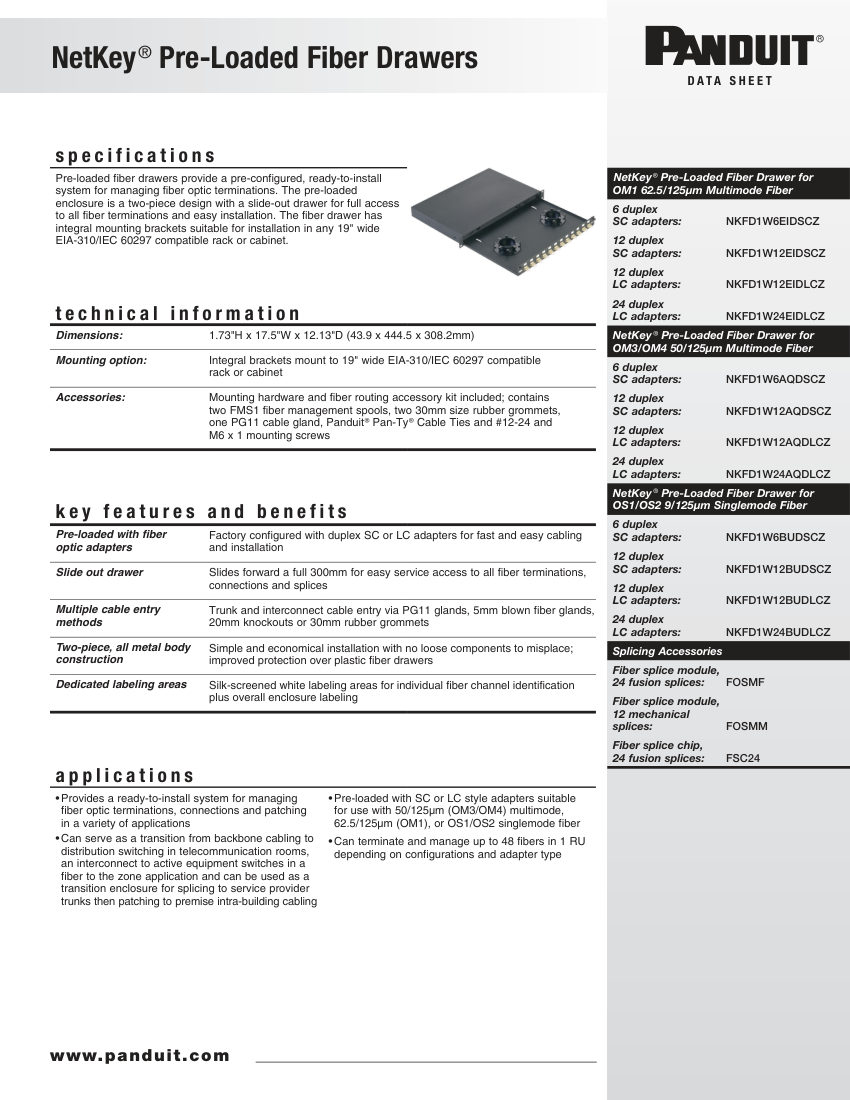 Panduit NKDS19--WW-ENG cut sheet — first page