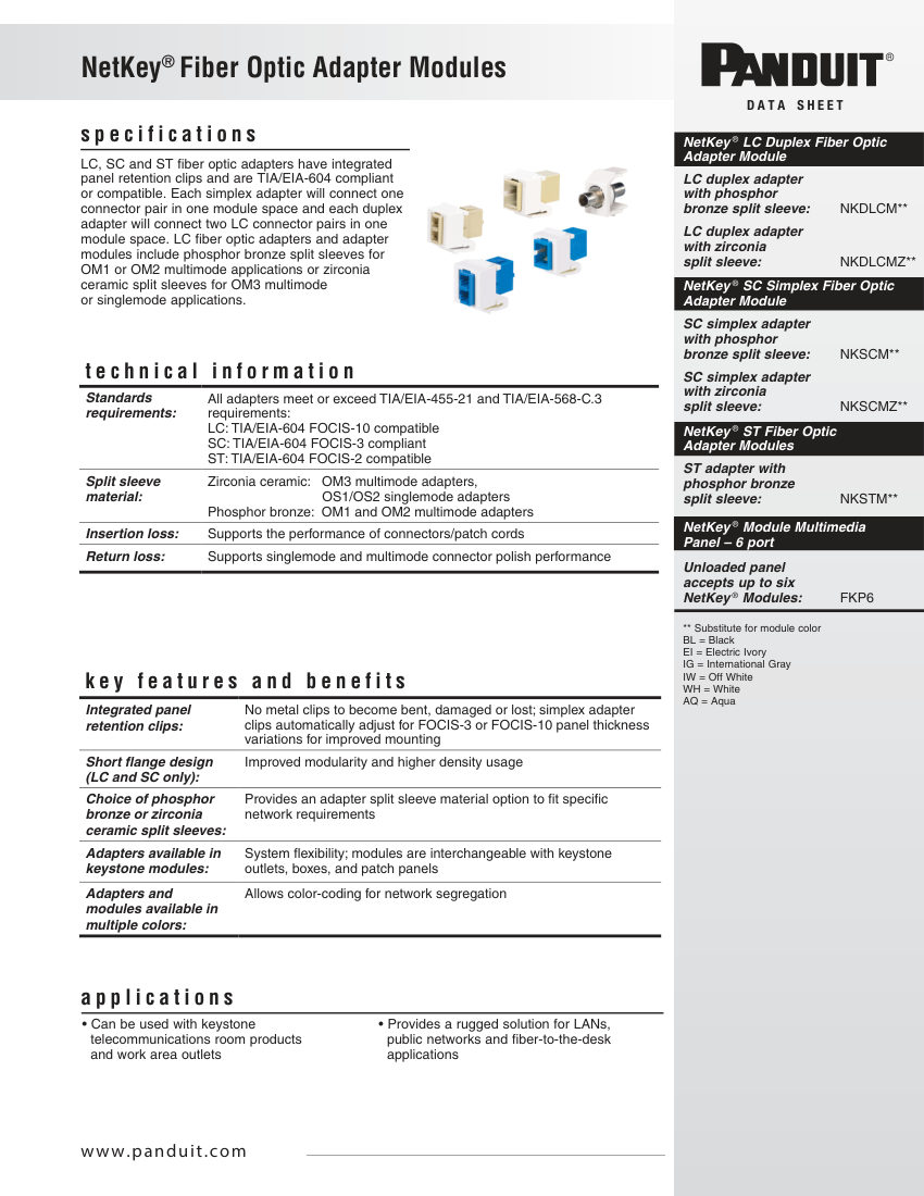 Panduit NKDS20 cut sheet — first page