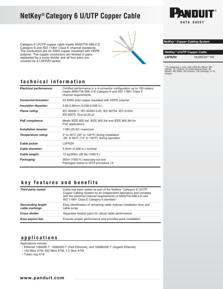Panduit NKDS66--WW-ENG cut sheet — first page