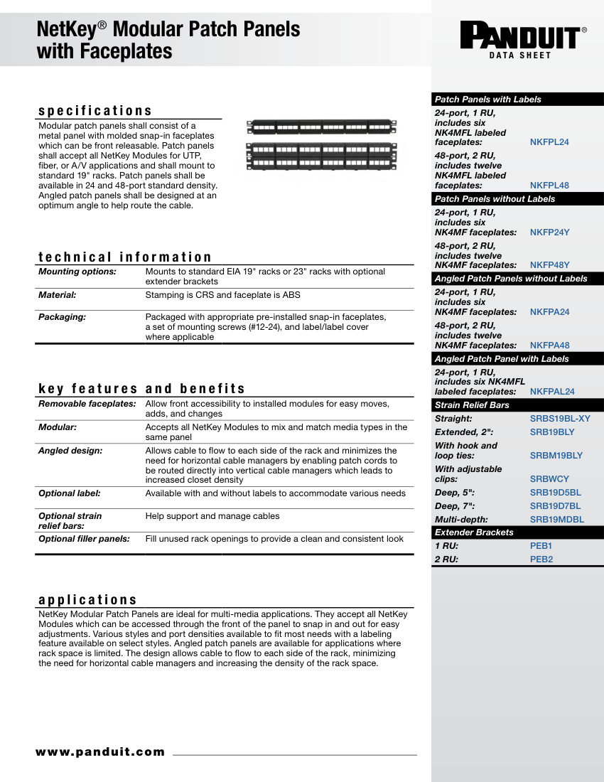 Panduit NKDS68-WW-ENG cut sheet — first page