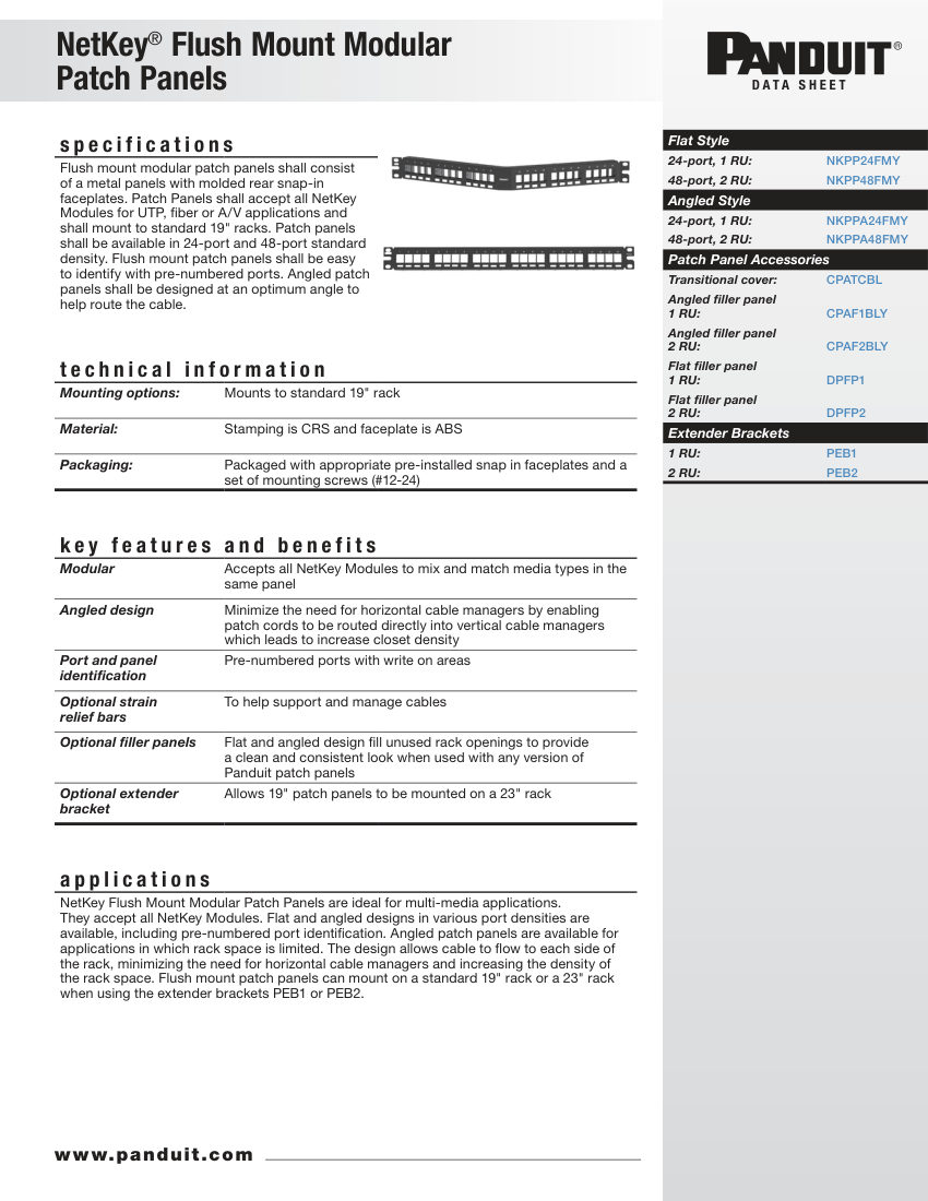 Panduit NKDS69--WW-ENG cut sheet — first page