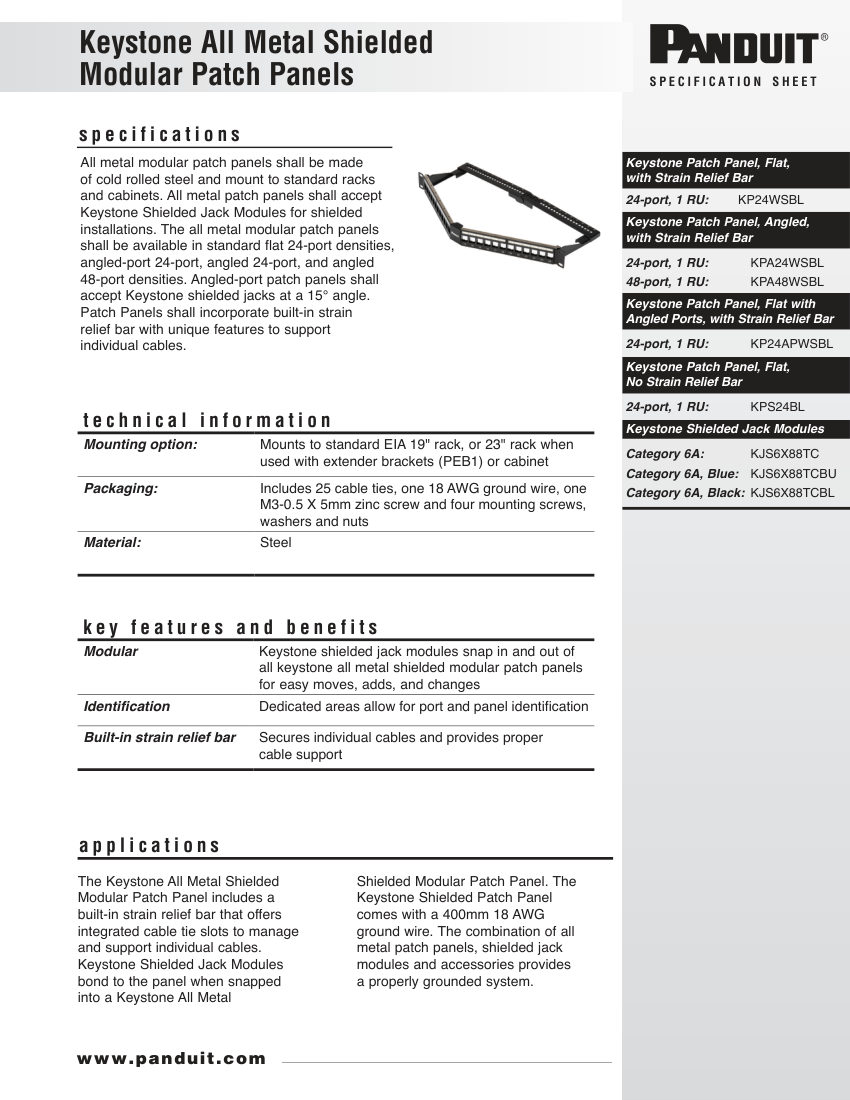 Panduit NKSP67--WW-ENG cut sheet — first page