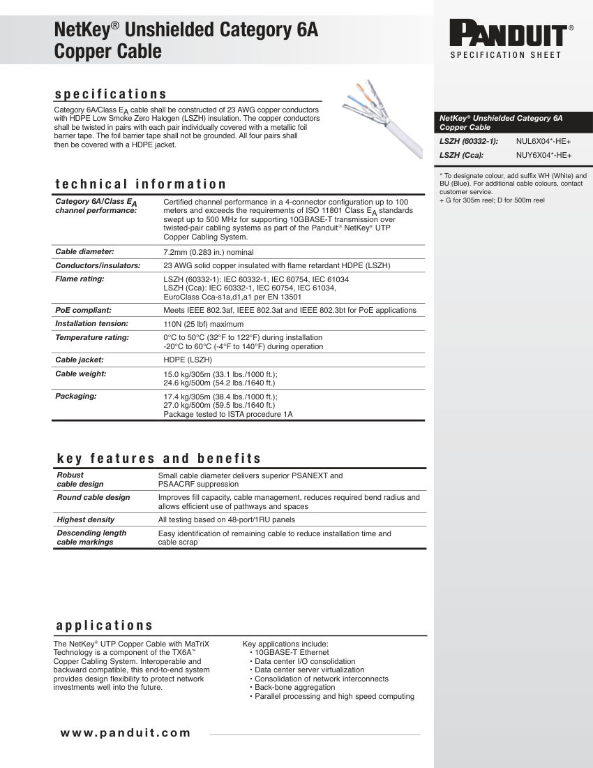 Panduit NKSP68--WW-ENG cut sheet — first page