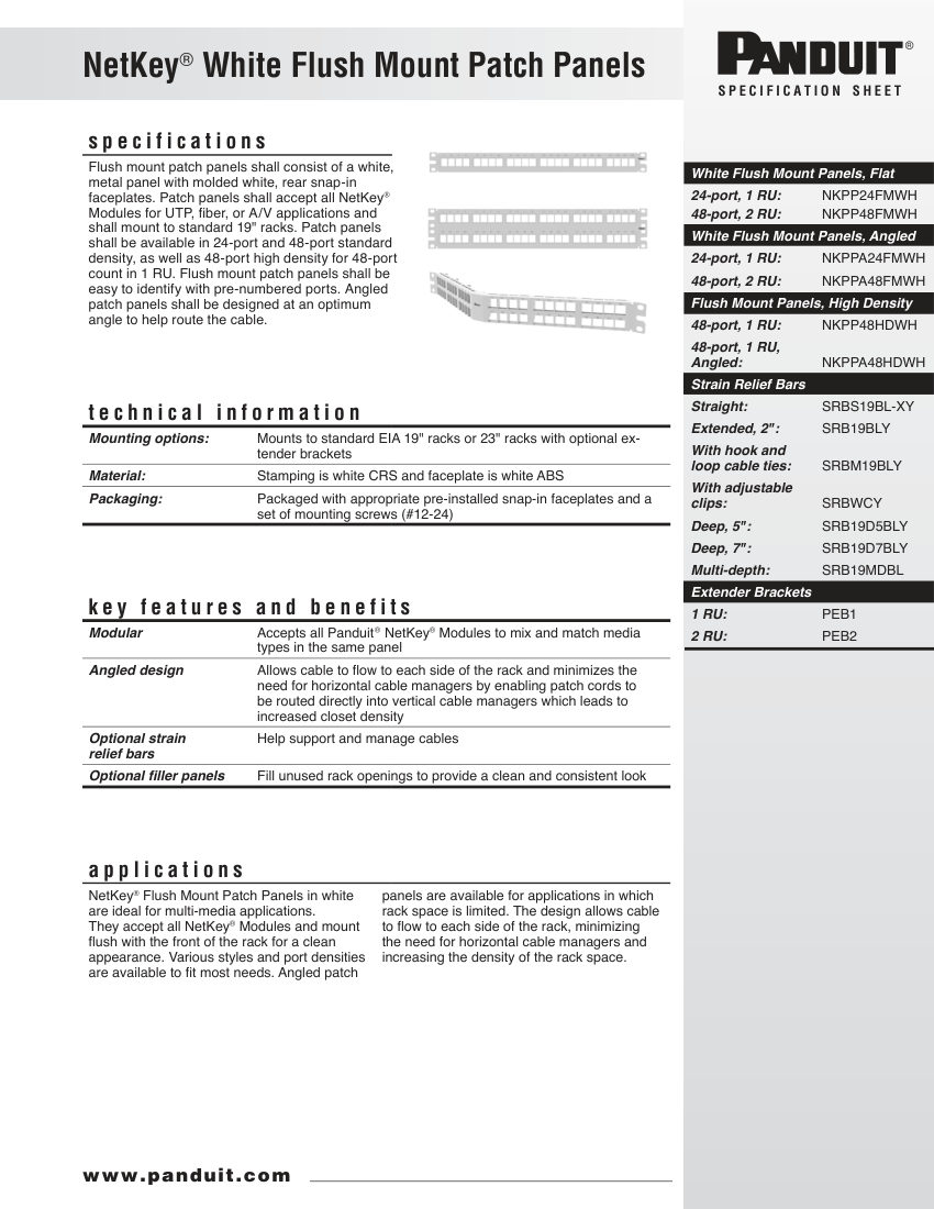 Panduit NKSP70--WW-ENG cut sheet — first page