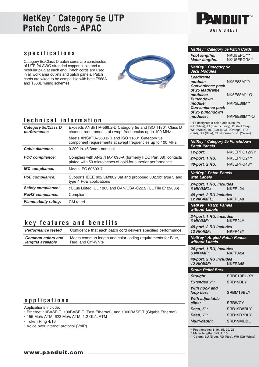 Panduit NKU5EPC cut sheet — first page