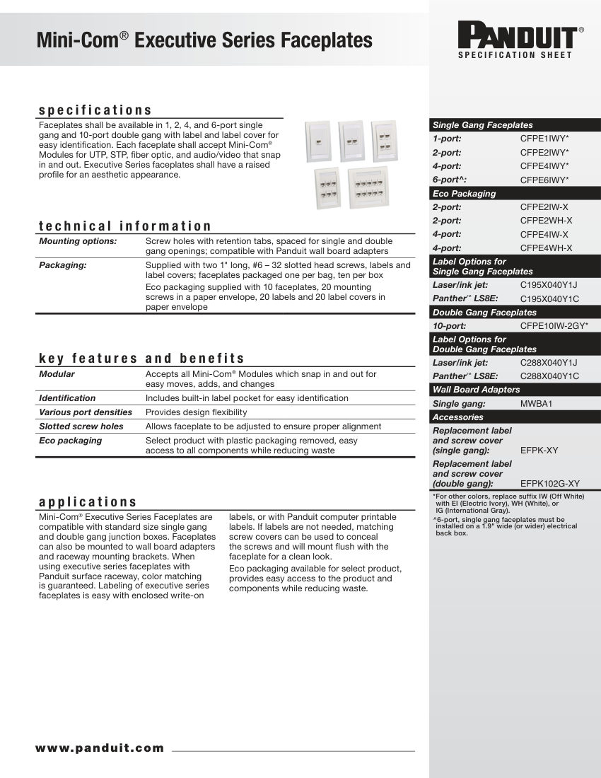 Panduit OTSP21-WW-ENG cut sheet — first page