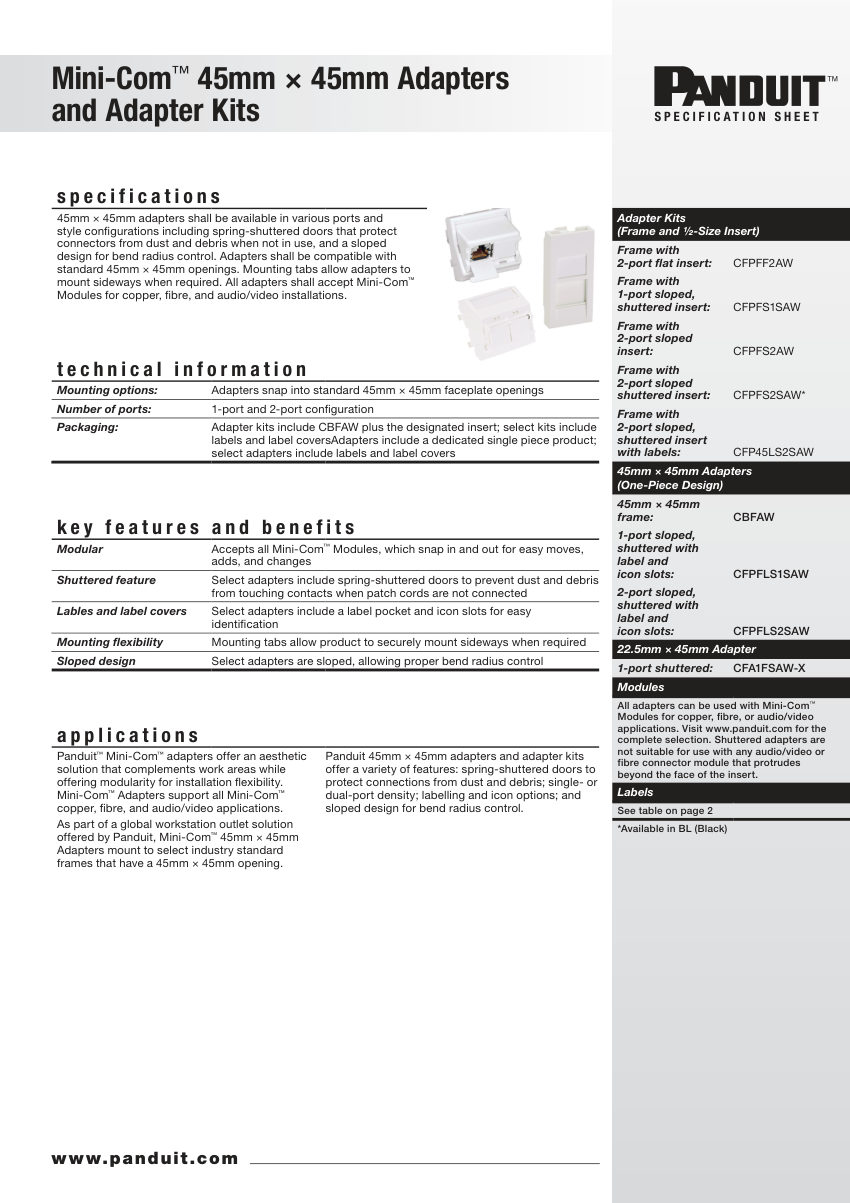 Panduit OTSP28--WW-UKE cut sheet — first page