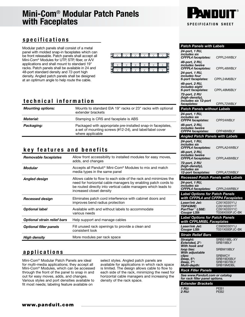 Panduit OTSP29--WW-ENG cut sheet — first page