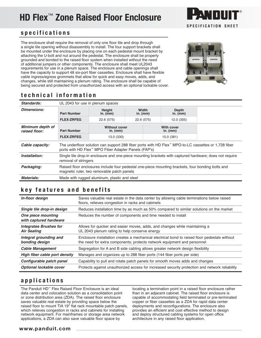 Panduit Panduit HD Flex™ Zone Raised Floor Enclosure cut sheet — first page