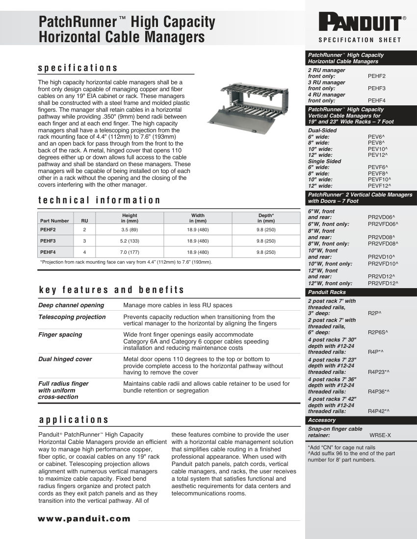 Panduit PR2V cut sheet — first page